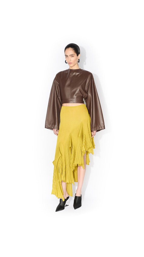 ALA&Iuml;A ASYMMETRIC LEAF GODET SKIRT LIME - View 2