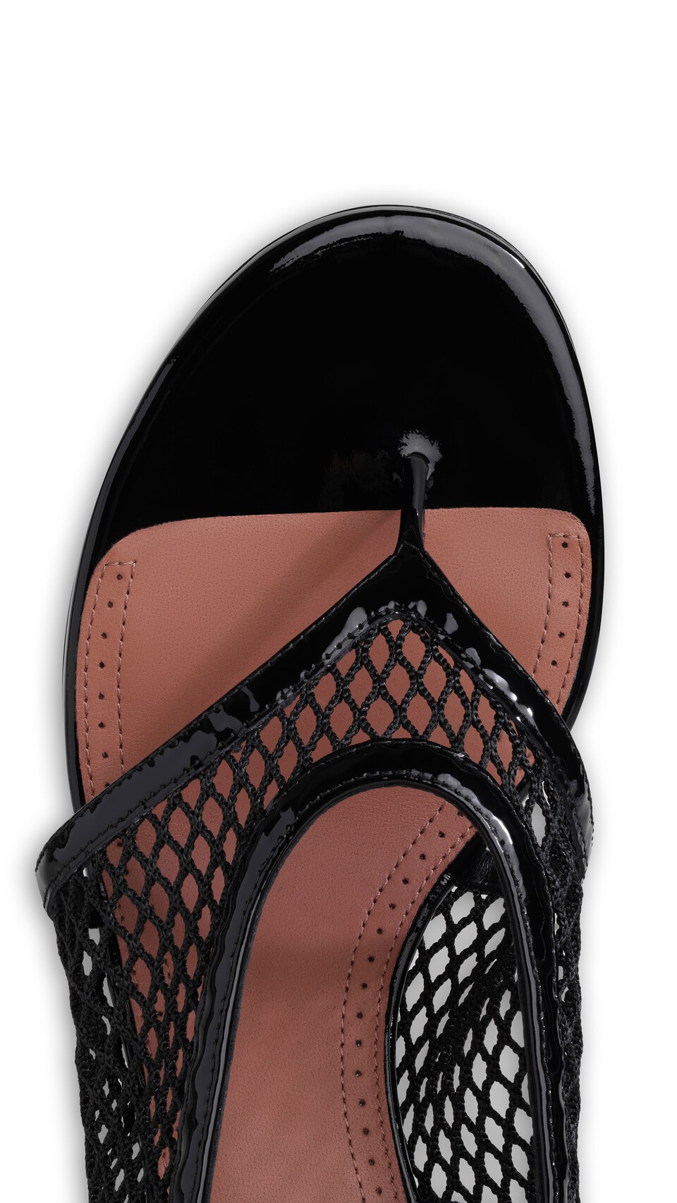 ALA&Iuml;A FISHNET HEEL SANDALS IN PATENT LEATHER BLACK - View 4