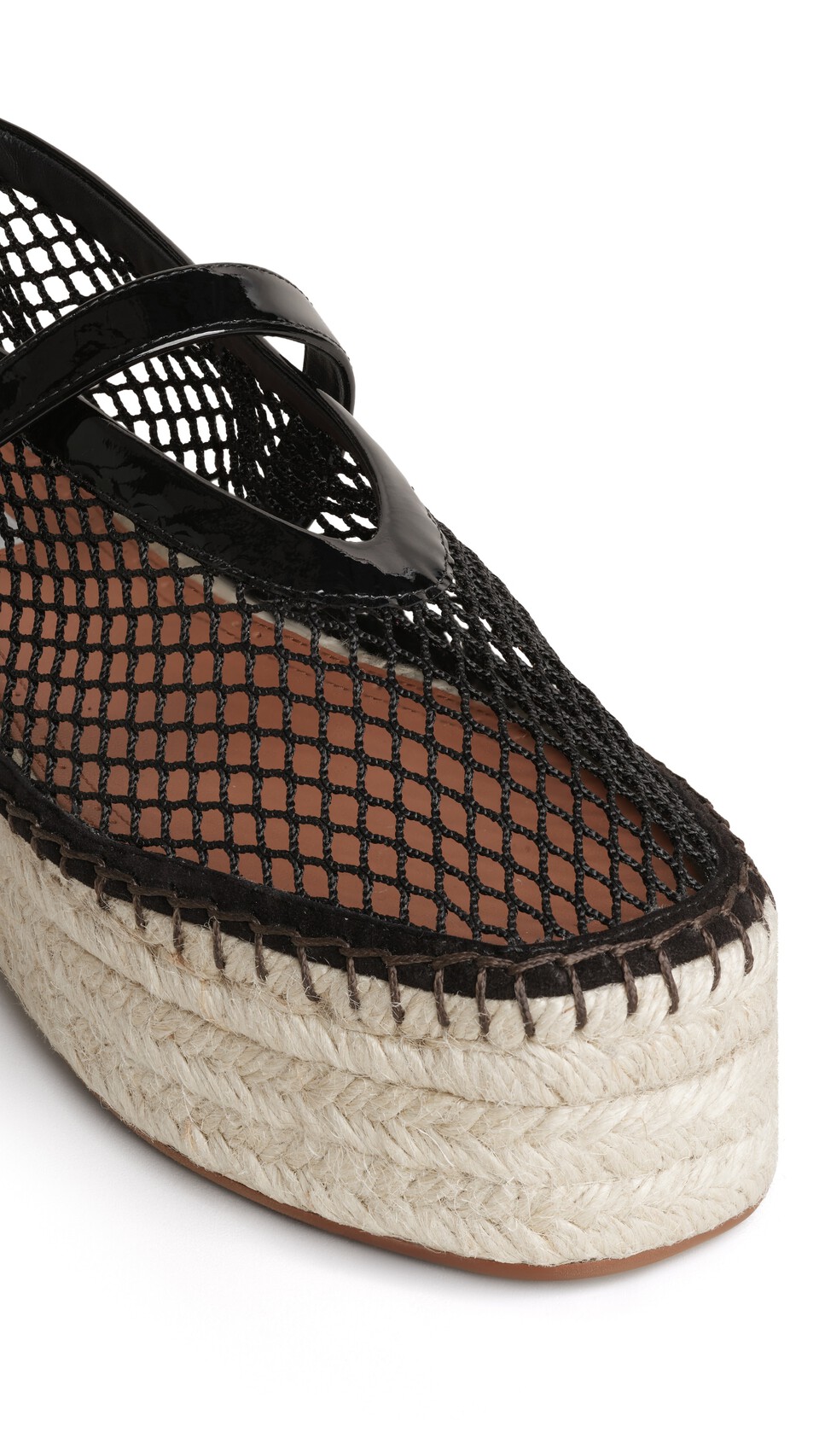 ALA&Iuml;A ESPADRILLES IN FISHNET AND PATENT LEATHER BLACK - View 3