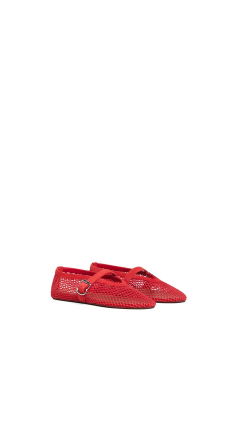 ALA&Iuml;A BALLET FLATS IN FISHNET AND SUEDE ORANGE-RED - View 2