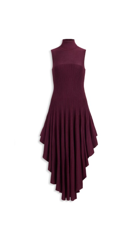 ALA&Iuml;A SCULPTING POINTED DRESS BURGUNDY