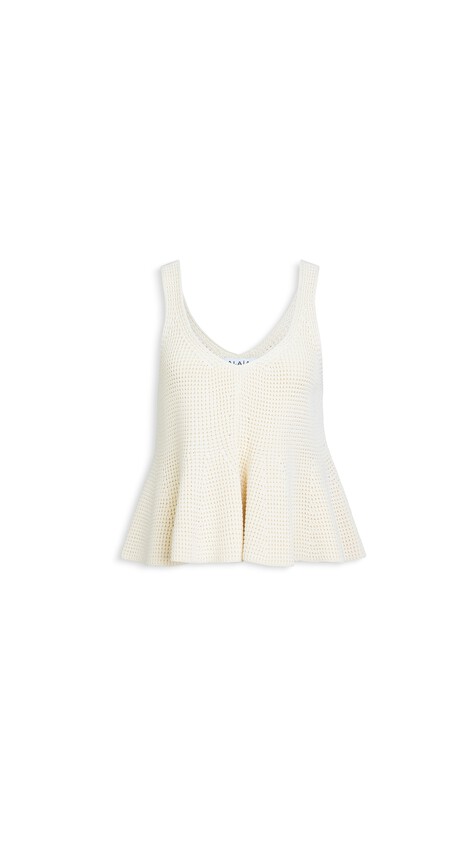 ALA&Iuml;A WAFFLE GODETS TANK TOP NATURAL WHITE