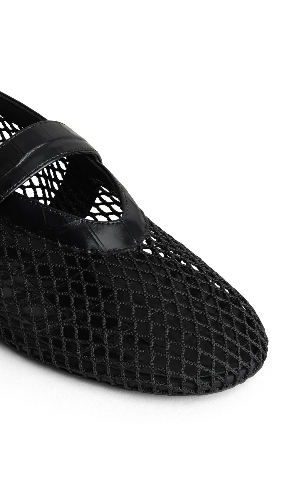 ALA&Iuml;A BALLET FLATS IN FISHNET AND CROCODILE EMBOSSED CALFSKIN BLACK - View 3