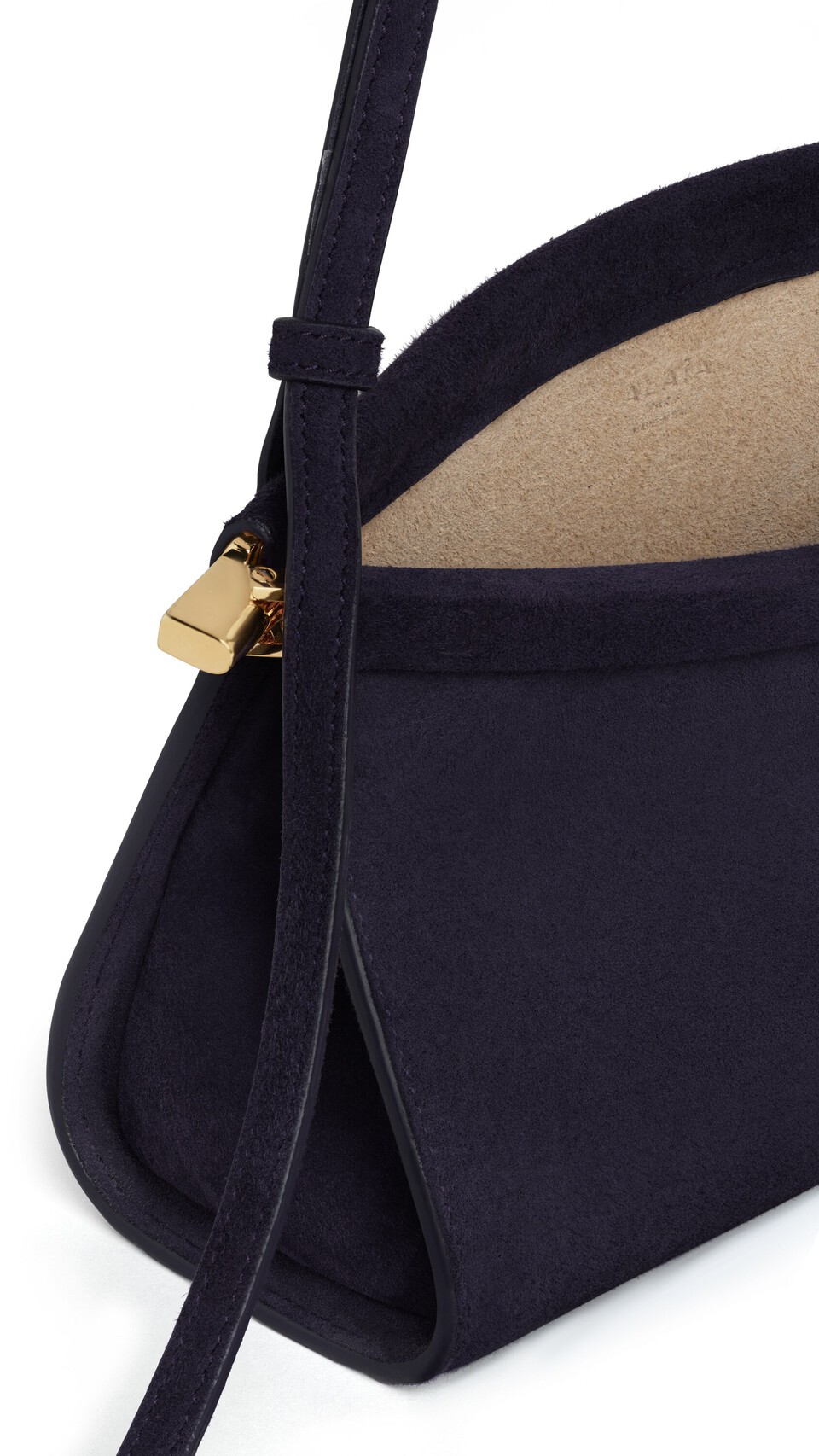 ALA&Iuml;A LE CLICK EAST WEST SMALL BAG IN SUEDE EGGPLANT - View 3