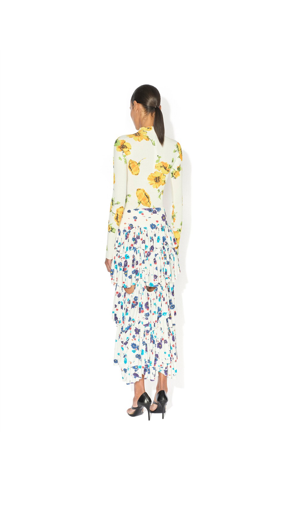 ALA&Iuml;A SECONDSKIN PRINTED BODYSUIT WHITE/YELLOW - View 3