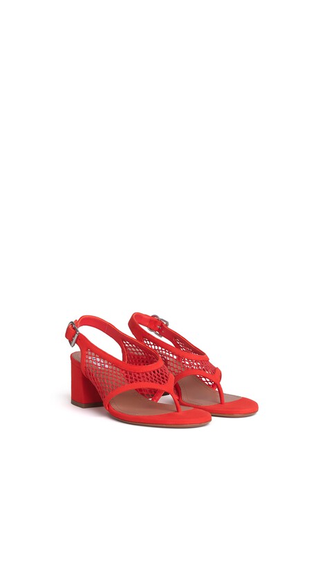 ALA&Iuml;A FISHNET HEEL SANDALS IN SUEDE ORANGE-RED - View 2