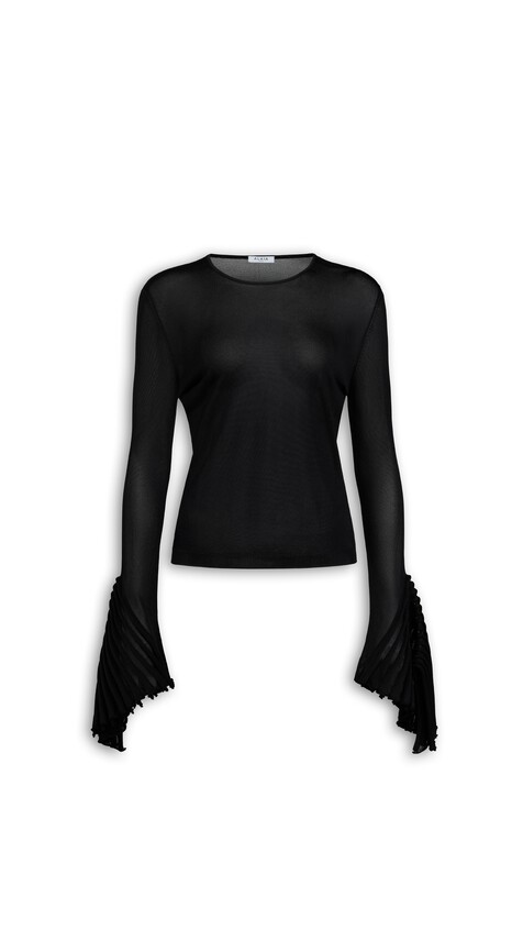 ALA&Iuml;A GODET SLEEVE TOP BLACK