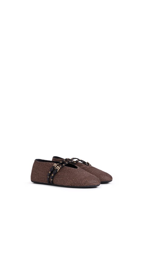 ALA&Iuml;A BALLET FLATS IN PAPER STRAW BROWN - View 2