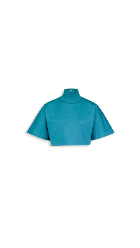 ALA&Iuml;A CROPPED COTTON JERSEY T-SHIRT DUCK BLUE