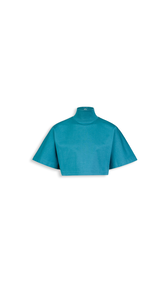 DUCK BLUE - ALA&Iuml;A CROPPED COTTON JERSEY T-SHIRT