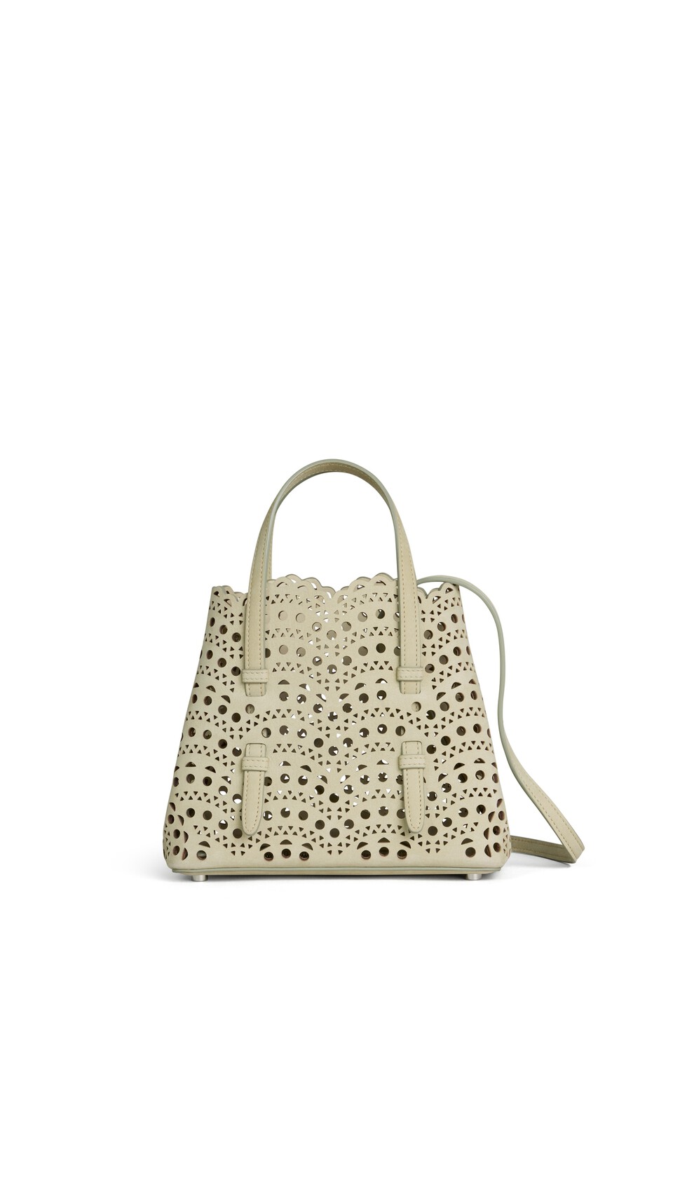 ALA&Iuml;A MINA 20 BAG IN VIENNE WAVE NUBUCK ALMOND GREEN