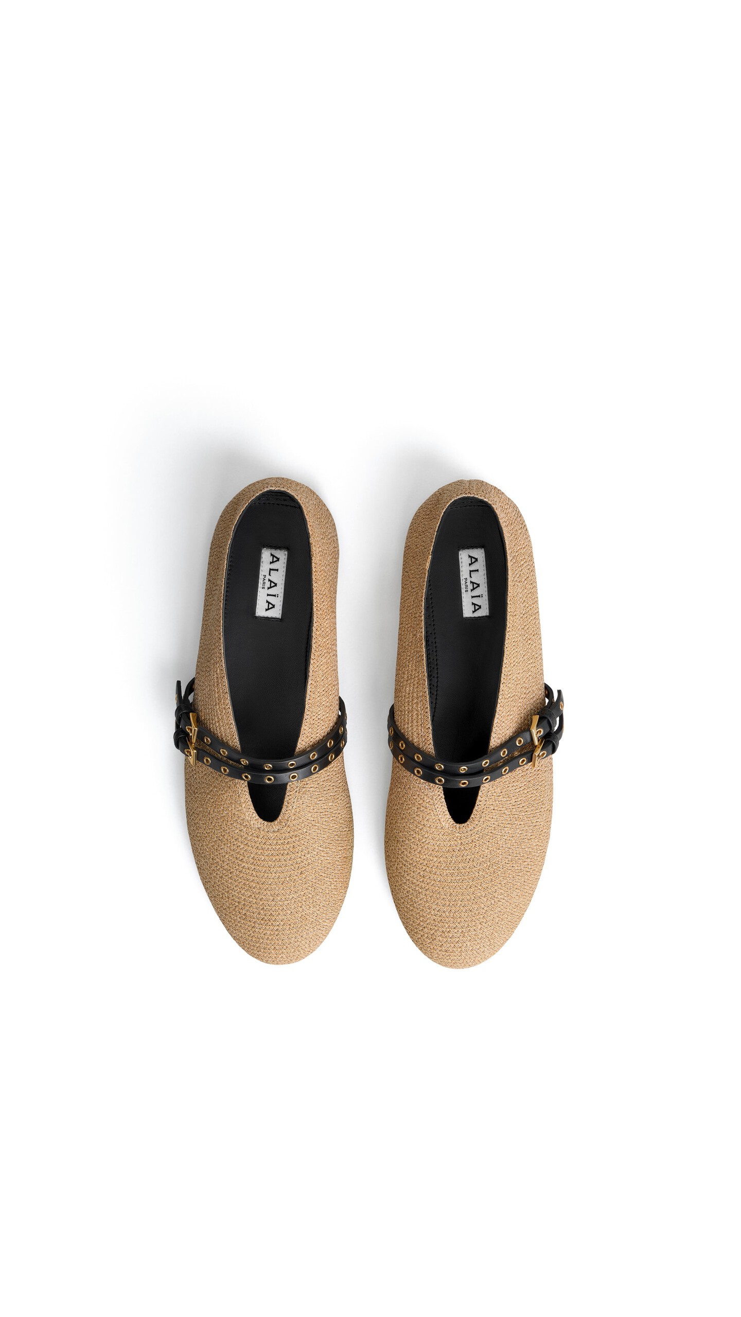 ALA&Iuml;A BALLET FLATS IN PAPER STRAW NATURAL - View 4