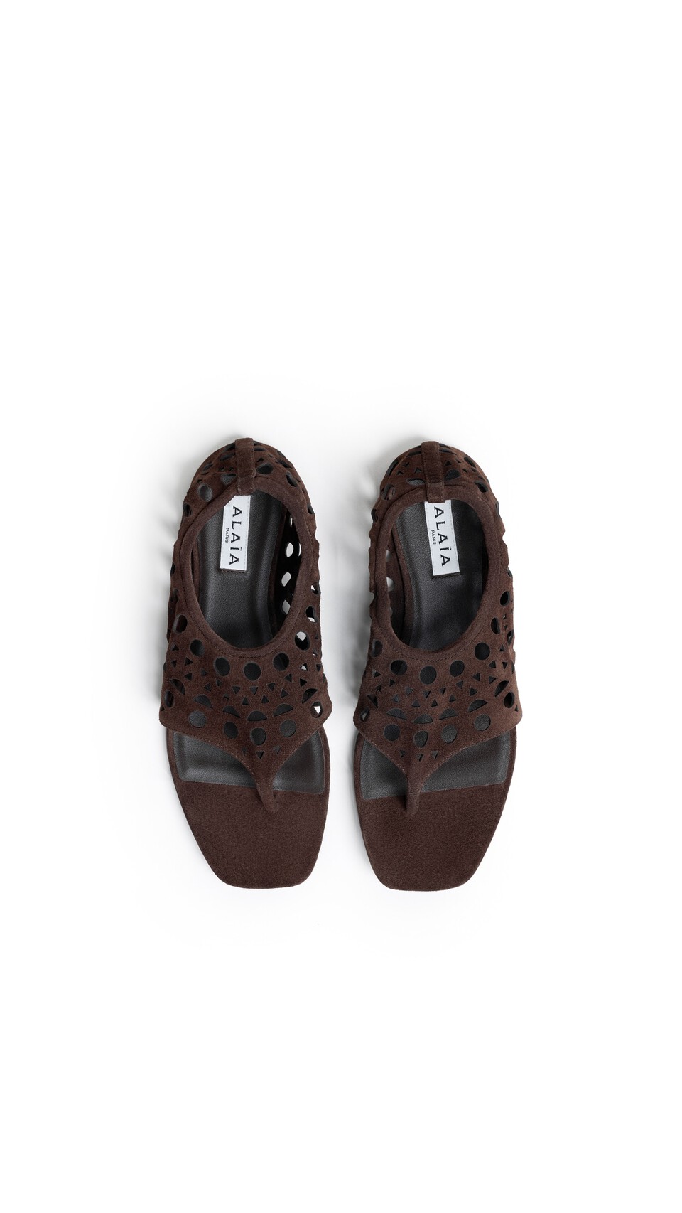 ALA&Iuml;A VIENNE THONG SANDALS IN VELVET CALFSKIN CHOCOLATE - View 4