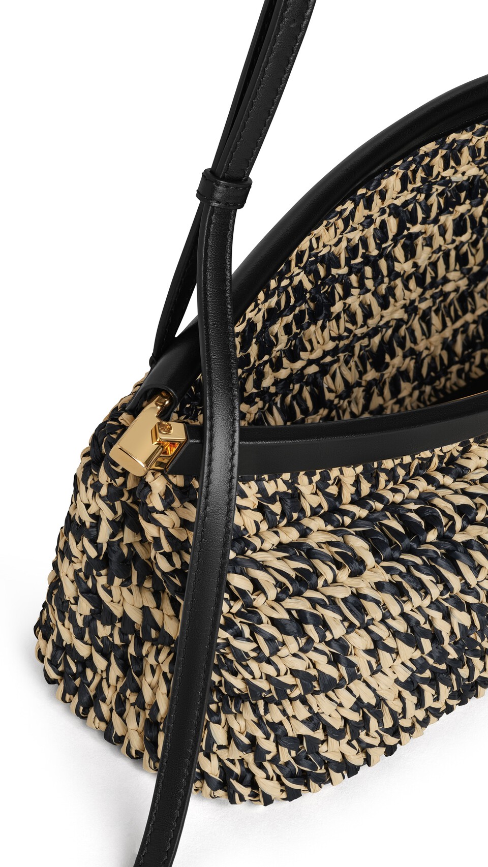 ALA&Iuml;A LE CLICK EAST WEST MEDIUM BAG IN RAFFIA NATURAL/BLACK - View 3
