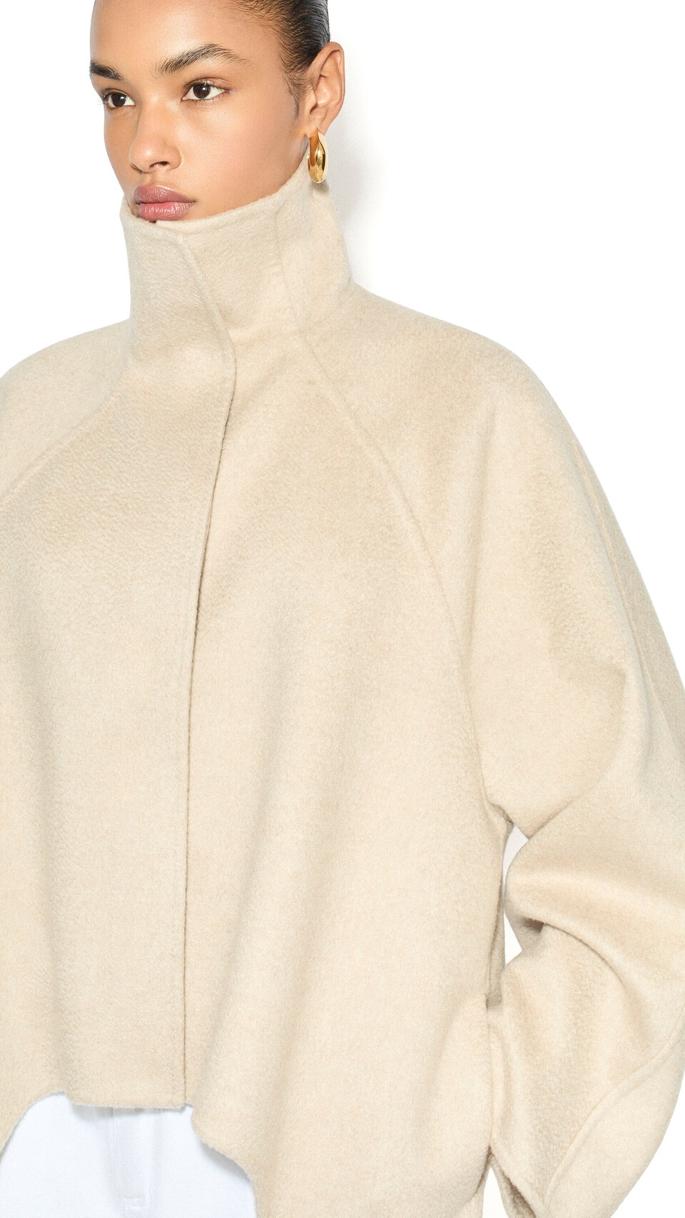 ALA&Iuml;A ASYMMETRIC DOUBLE FACE CACHMERE COAT BEIGE - View 3
