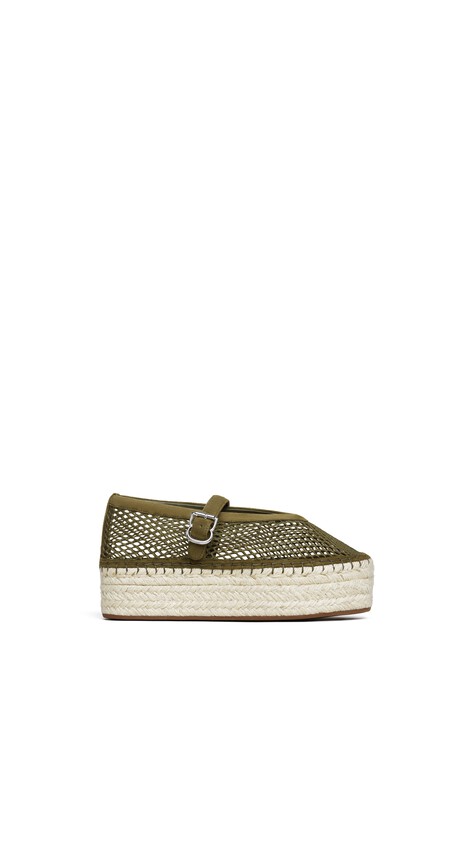 ALA&Iuml;A ESPADRILLES IN FISHNET AND SUEDE KAKI