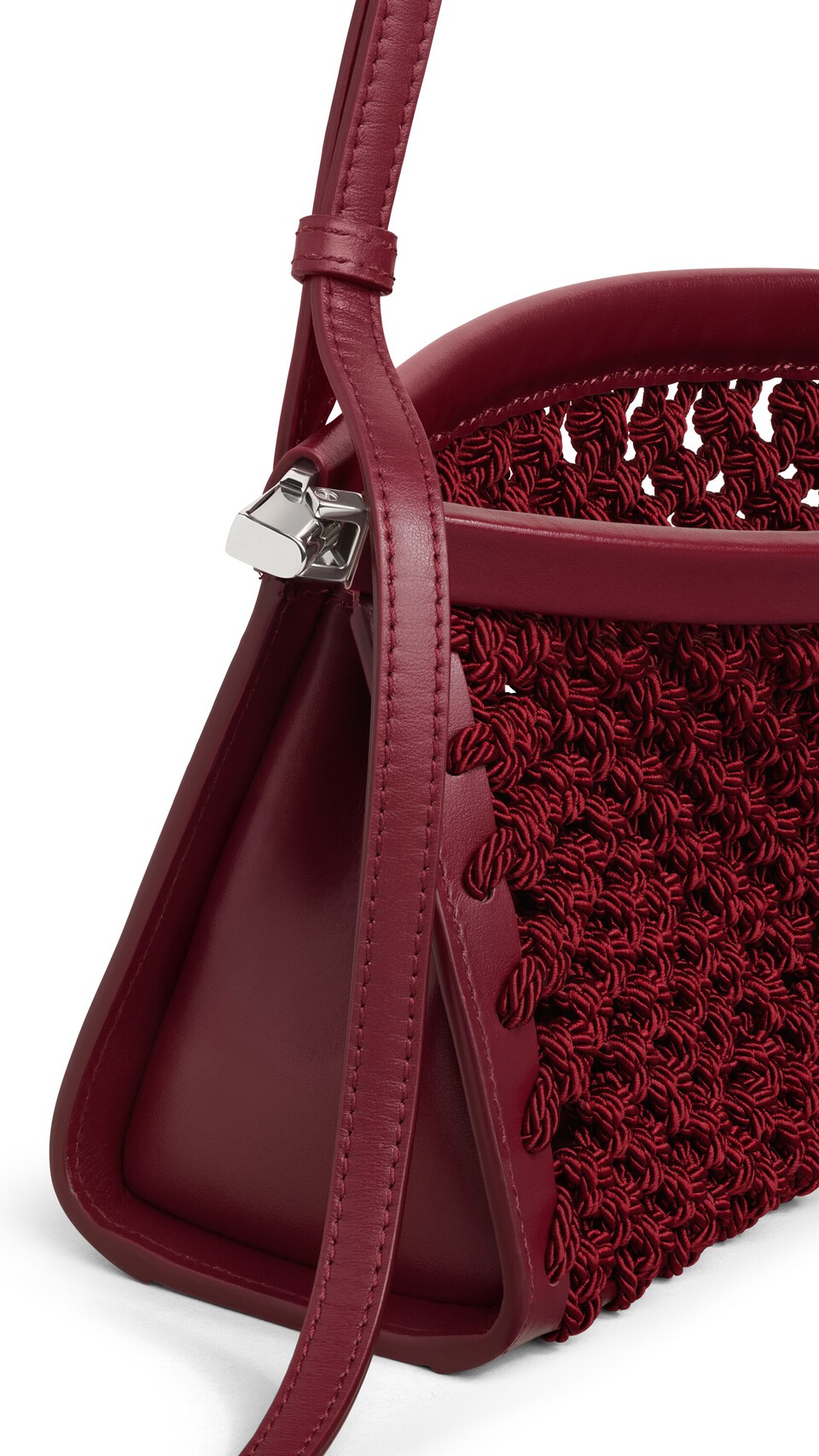 ALA&Iuml;A LE CLICK EAST WEST SMALL BAG IN SATIN CORD BORDEAUX - View 3