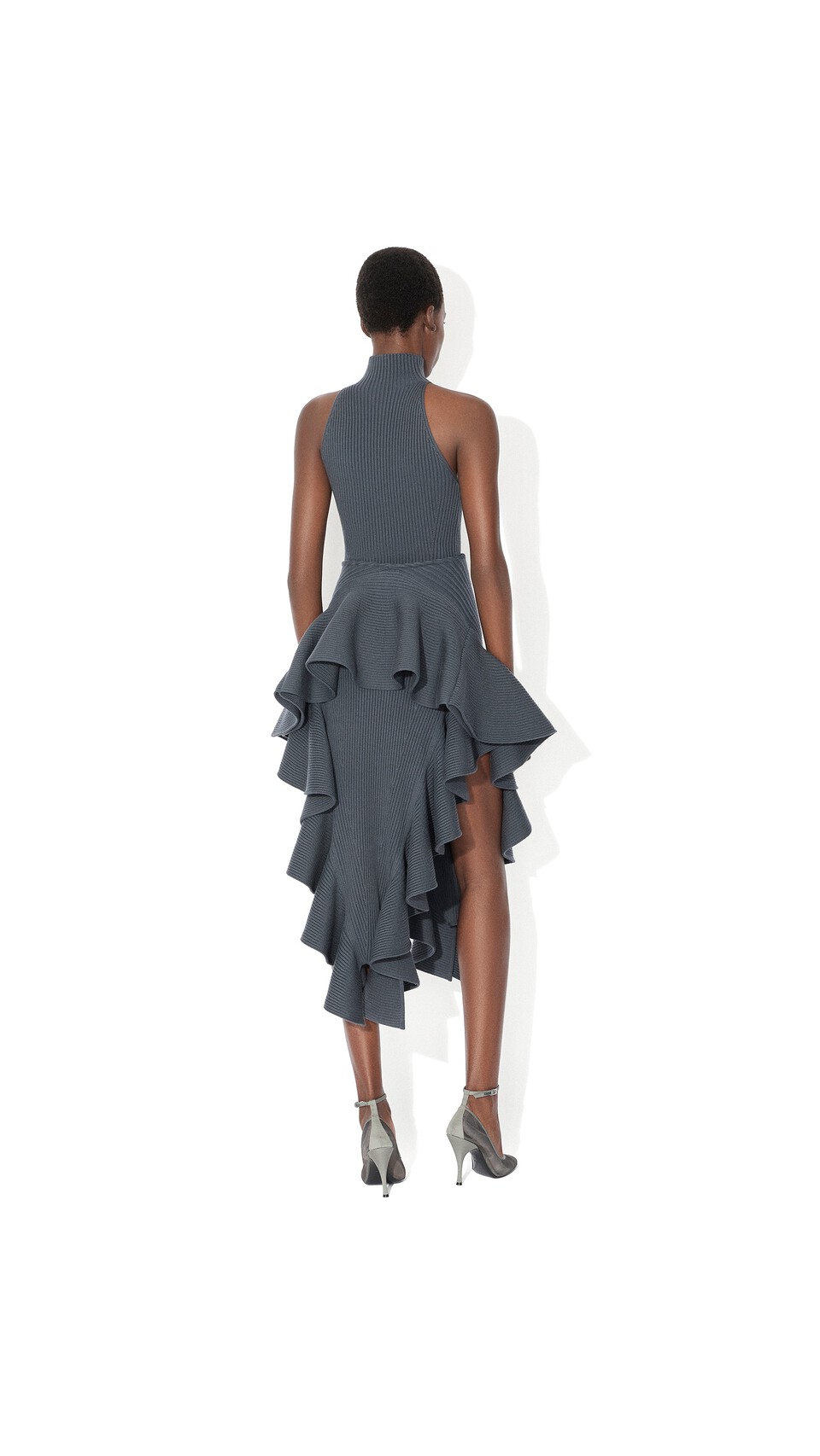 ALA&Iuml;A RIBBED HALTER NECK TOP BLUE GREY - View 3