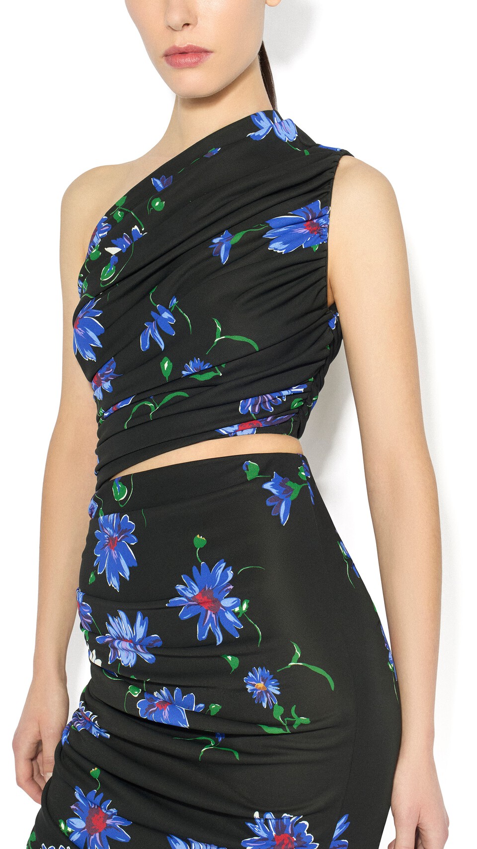 ALA&Iuml;A PRINTED CUTOUT DRESS BLACK/BLUE - View 6