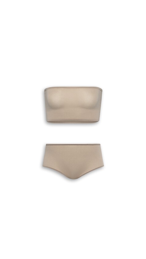 ALA&Iuml;A SECOND-SKIN KNIT LINGERIE SET BEIGE