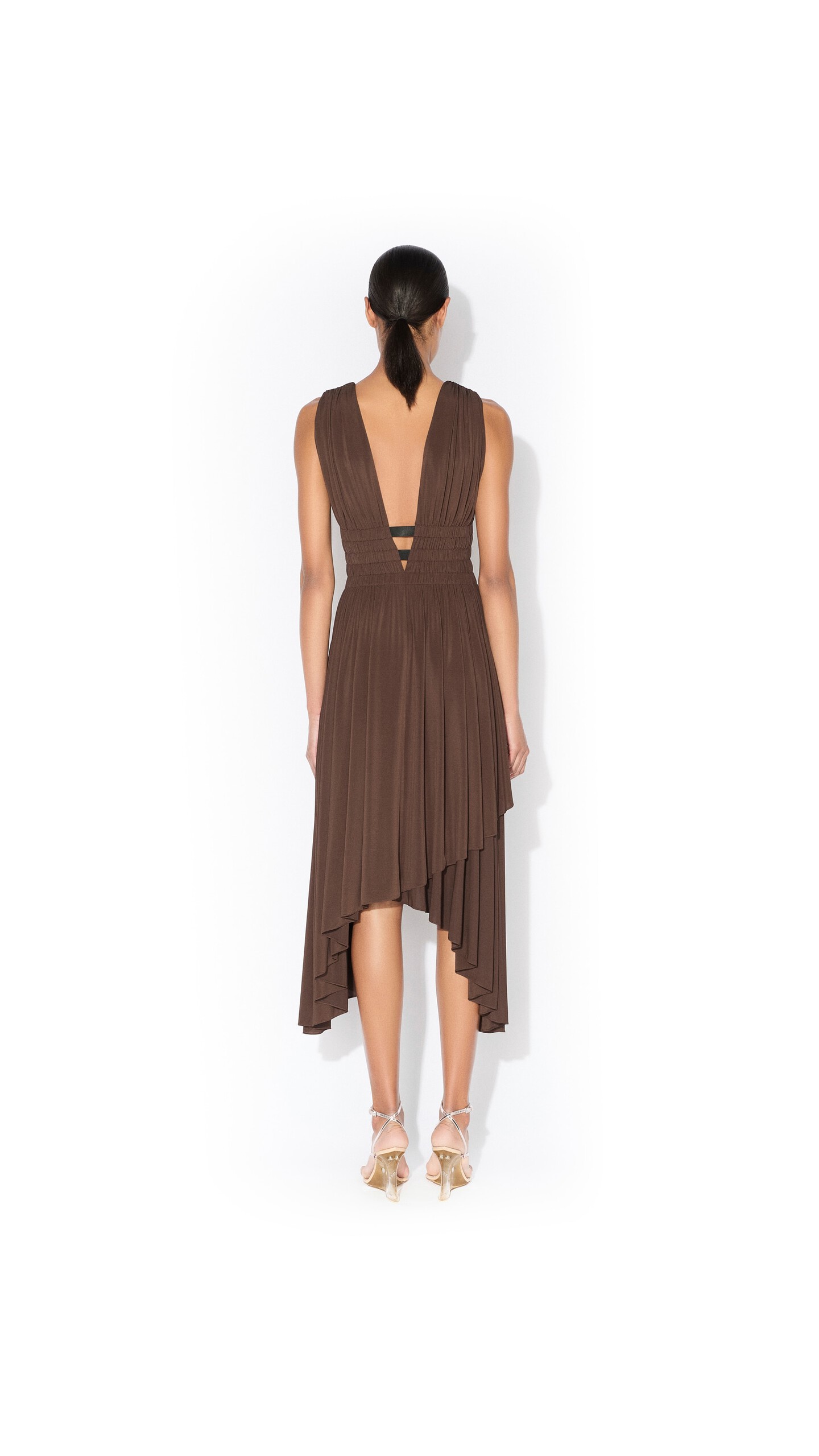 ALA&Iuml;A DEESSE V-NECK DRESS CHOCOLATE - View 3