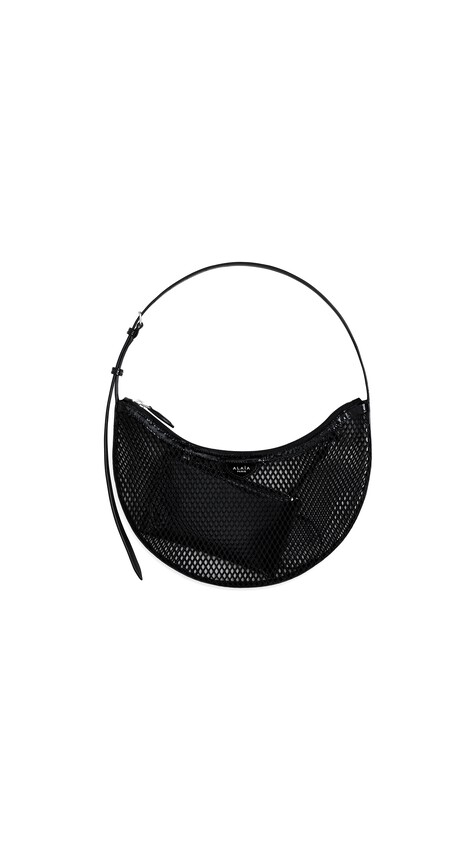 ALA&Iuml;A ONE PIECE DEMI LUNE BAG IN FISHNET BLACK