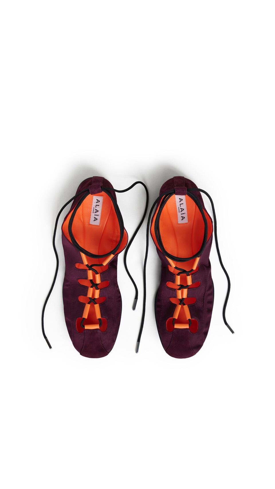 ALA&Iuml;A FOLD LACED FLATS IN NYLON AND SUEDE BORDEAUX - View 4