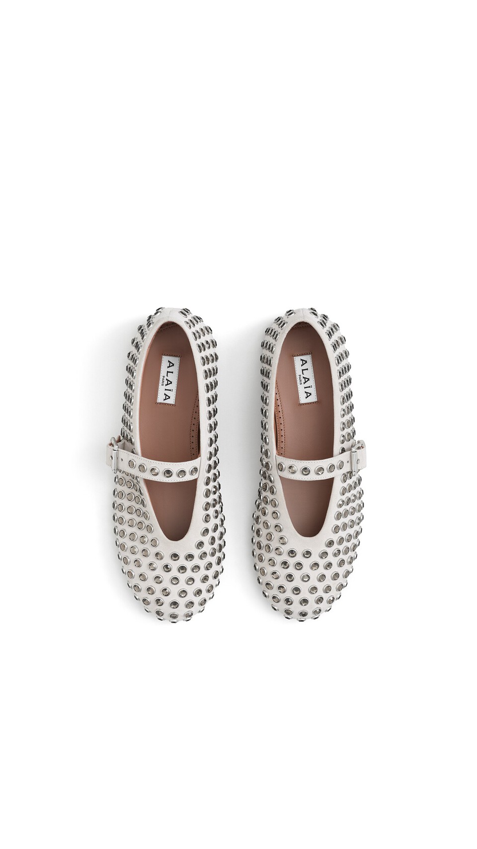 ALA&Iuml;A STRASS SUEDE BALLET FLATS WHITE - View 4