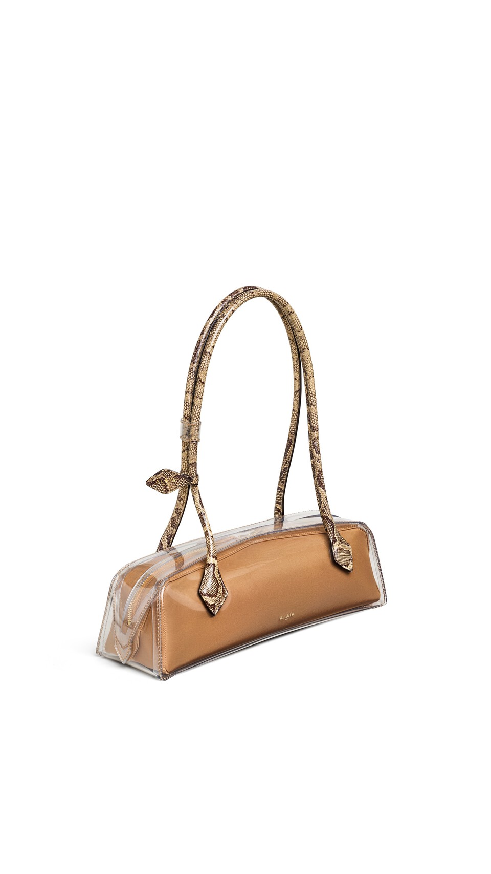 ALA&Iuml;A LE TECKEL MEDIUM BAG IN POLYURETHANE AND AYERS LEATHER HONEY - View 2