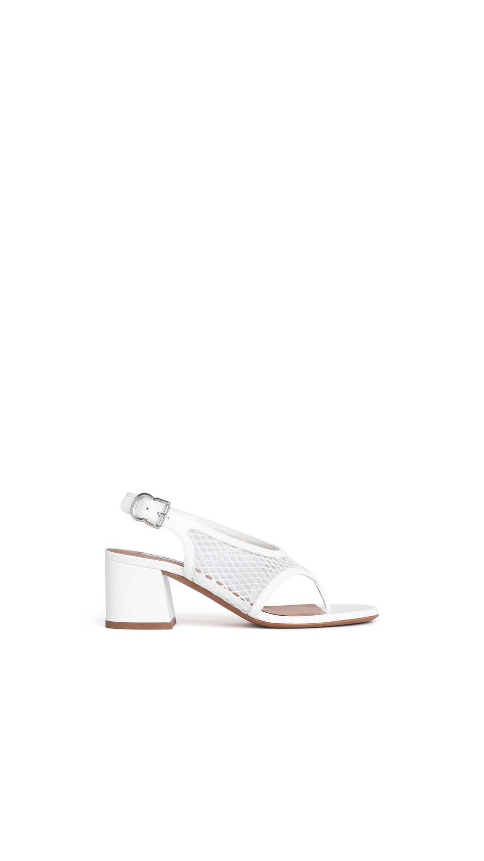 ALA&Iuml;A FISHNET HEEL SANDALS IN PATENT LEATHER OPTICAL WHITE