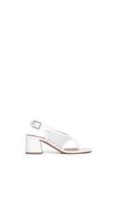 OPTICAL WHITE - ALA&Iuml;A FISHNET HEEL SANDALS IN PATENT LEATHER