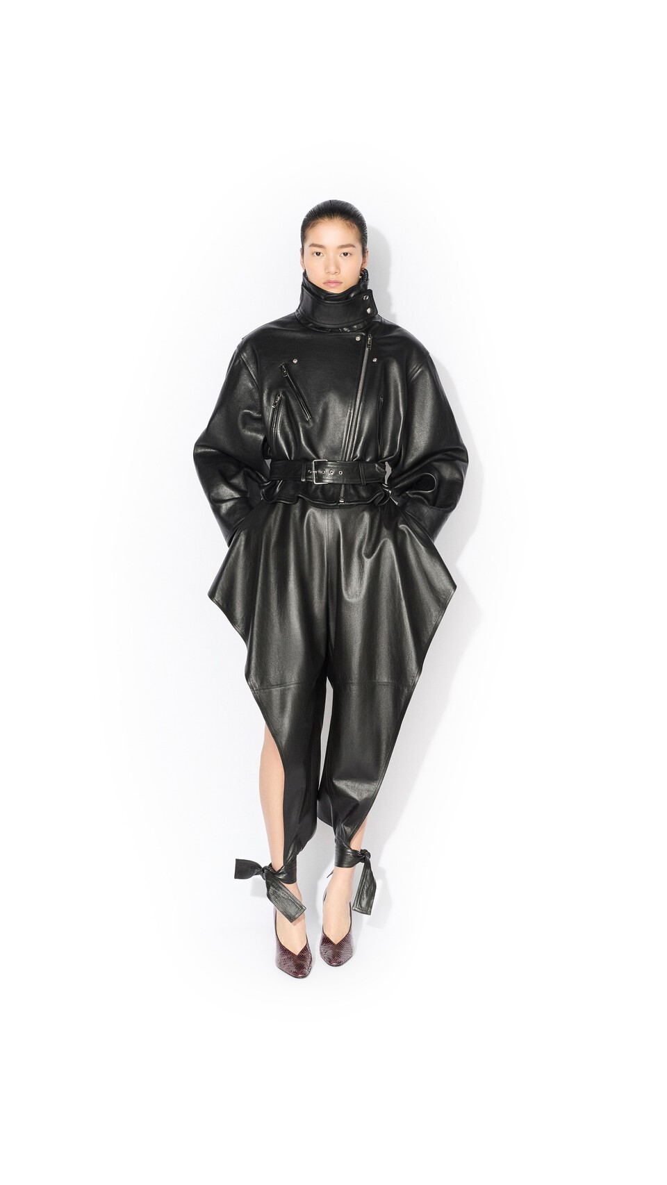 ALA&Iuml;A PANELLED LEATHER PANTS BLACK - View 2