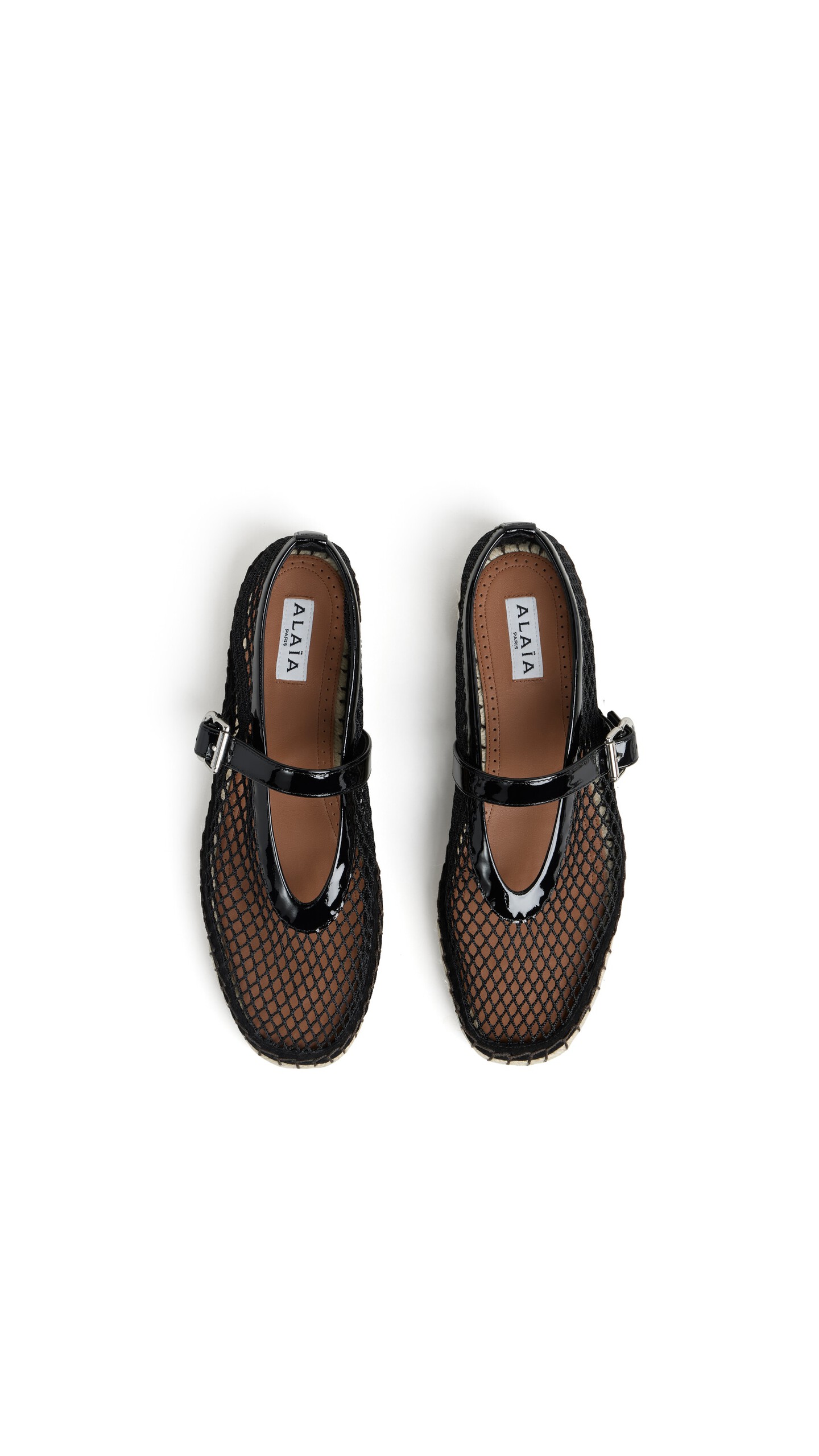 ALA&Iuml;A ESPADRILLES IN FISHNET AND PATENT LEATHER BLACK - View 4