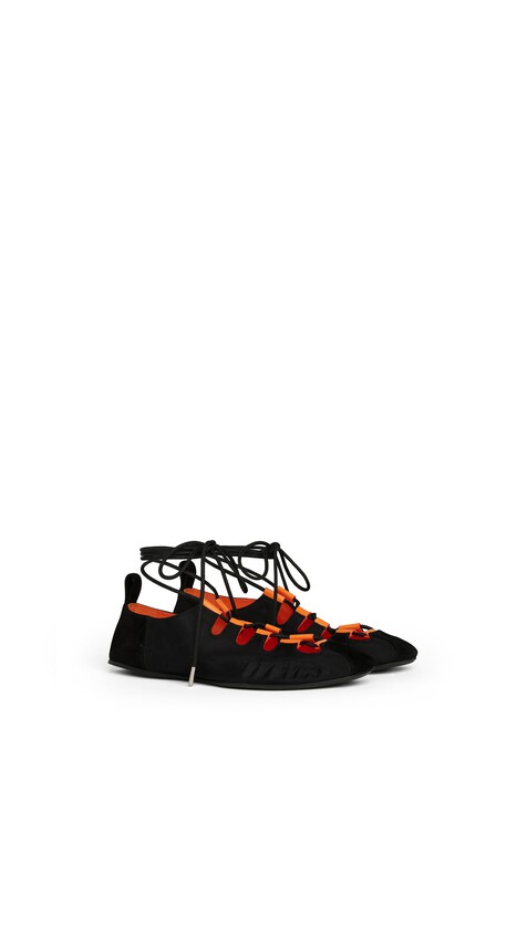 FOLD LACED FLATS IN NYLON AND SUEDE