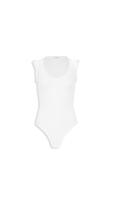 ALA&Iuml;A CASHMERE-BLEND JERSEY BODYSUIT WHITE