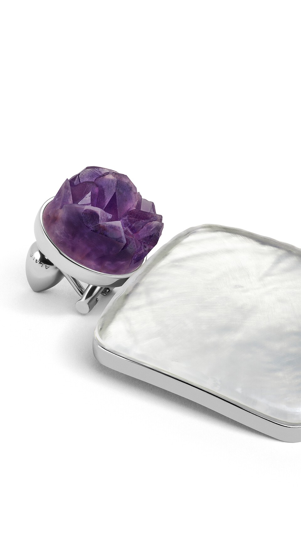 ALA&Iuml;A PENDANT EARRINGS IN AMETHYST & PLEXI PURPLE/SILVER - View 2