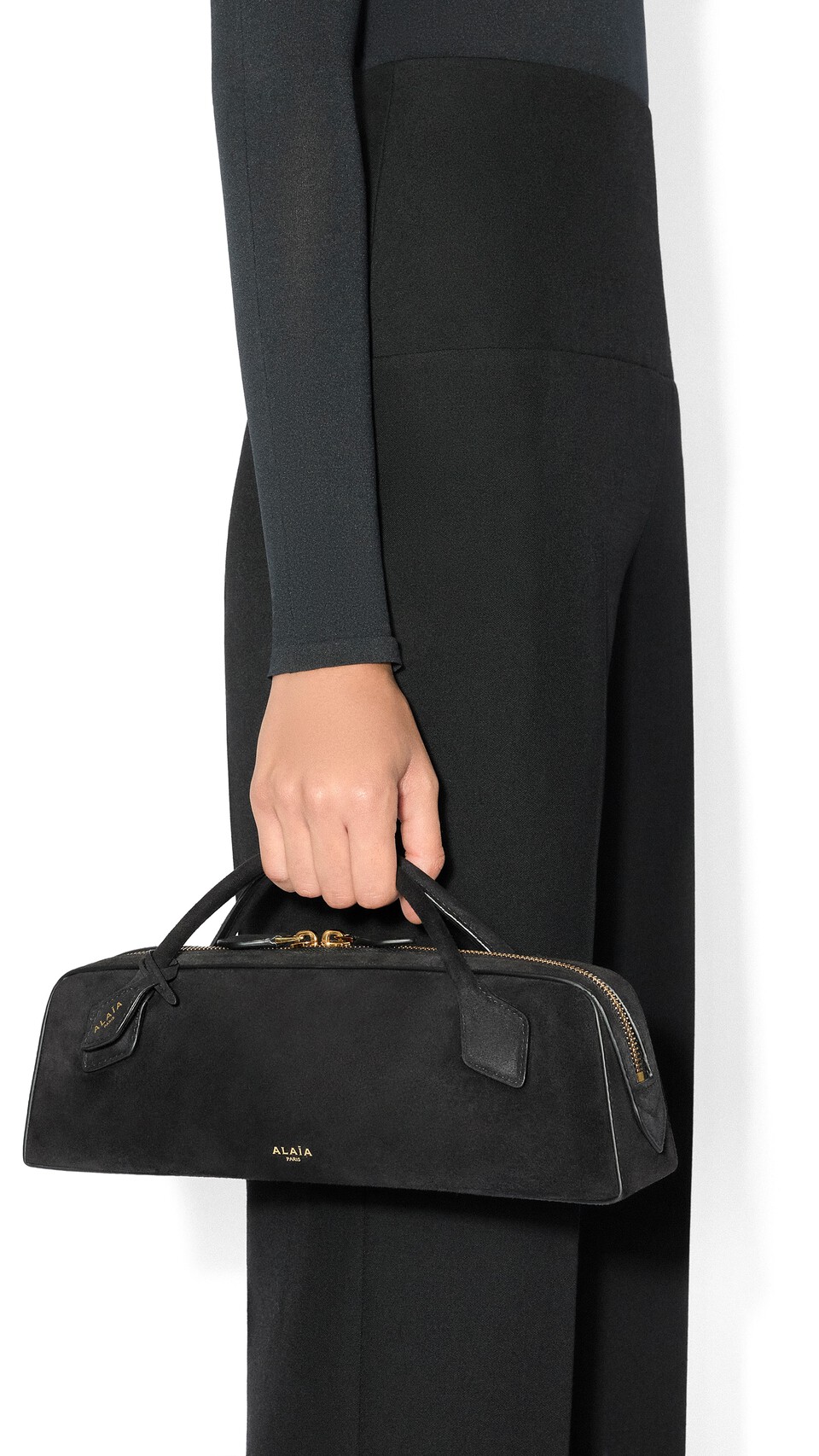 ALA&Iuml;A LE TECKEL CLUTCH IN SUEDE BLACK - View 4