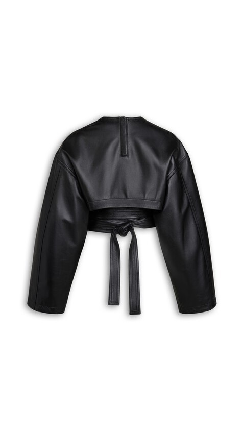 ALA&Iuml;A BELTED LEATHER TOP BLACK - View 2