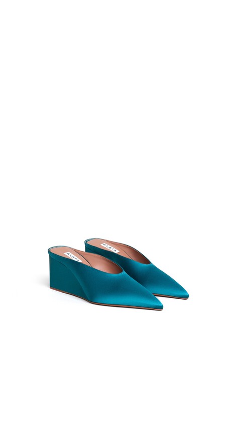 ALA&Iuml;A CUBE MULES IN SATIN EMERALD - View 2