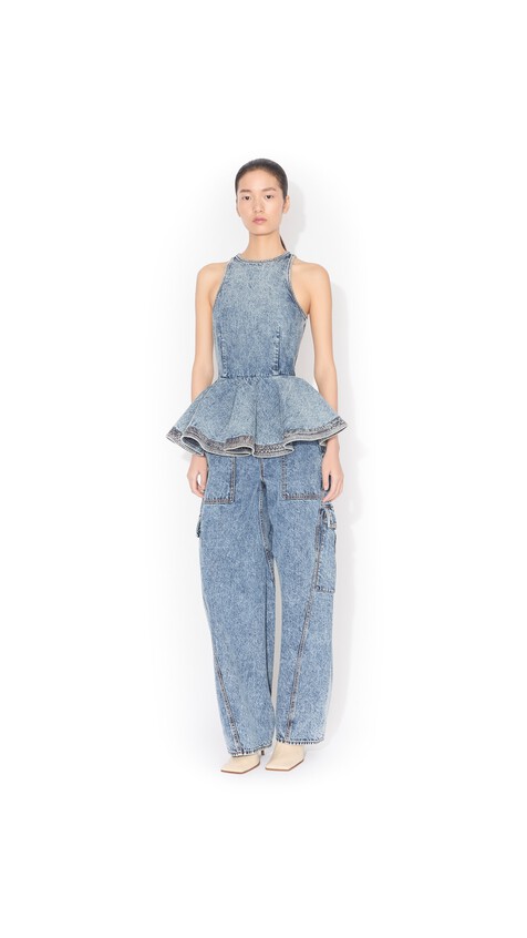 ALA&Iuml;A PEPLUM DENIM TOP SNOW BLUE - View 2