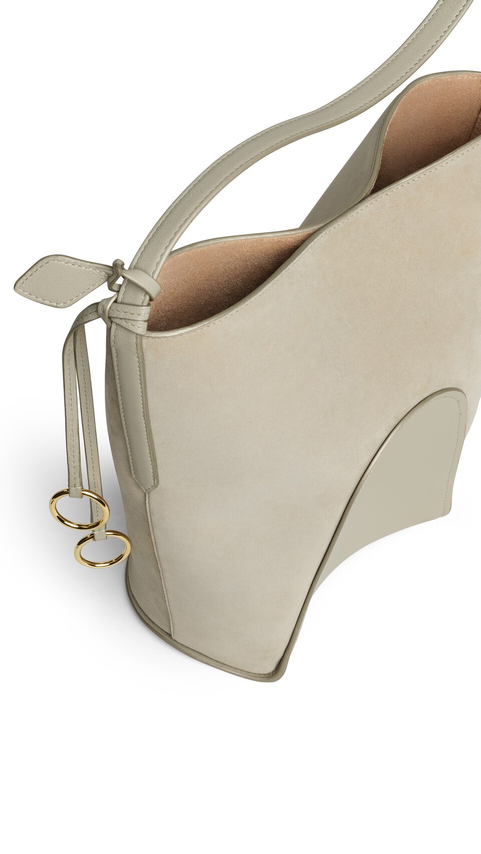 ALA&Iuml;A HIP SMALL BUCKET BI-MATERIAL BAG IN LEATHER BEIGE GREY - View 3