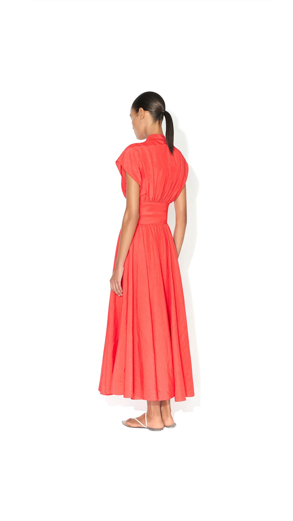 ALA&Iuml;A LINEN-BLEND BELTED DRESS VERMILION RED - View 4