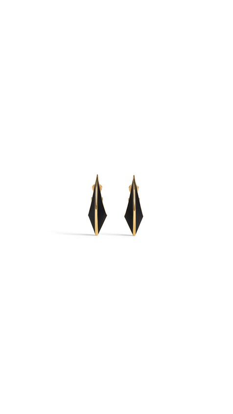 ALA&Iuml;A EDGE EARRINGS IN LEATHER BLACK/GOLD - View 2