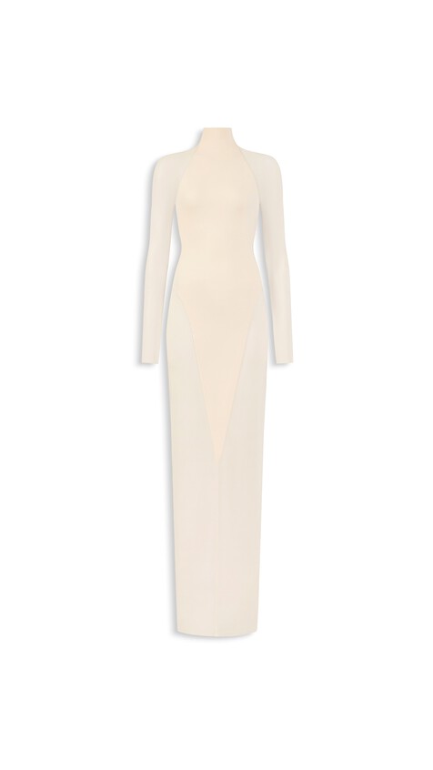 ALA&Iuml;A JERSEY BODYCON DRESS PEARL WHITE