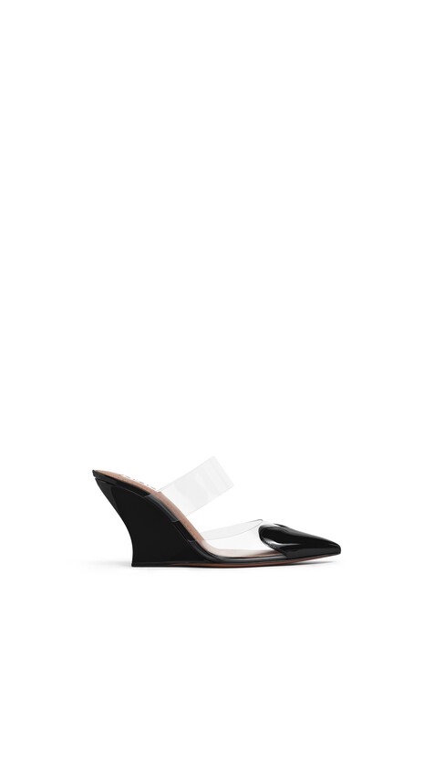 ALA&Iuml;A LE C&OElig;UR WEDGE MULES IN PATENT LEATHER BLACK