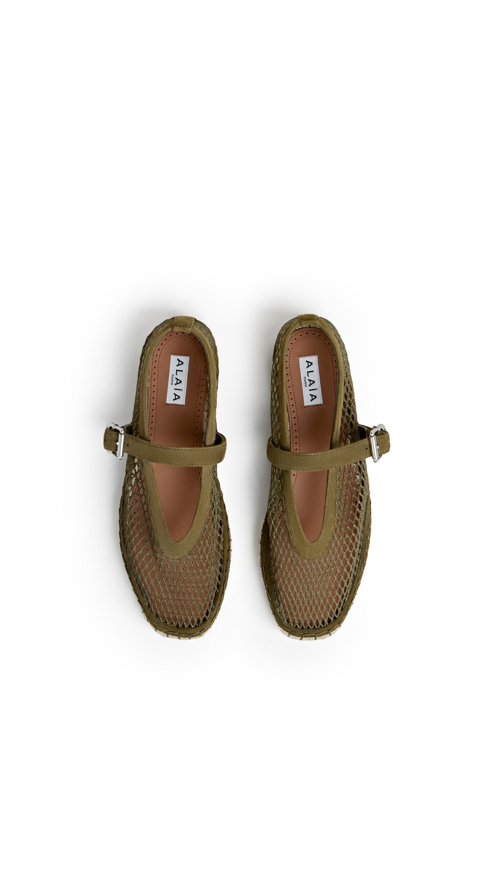 ALA&Iuml;A ESPADRILLES IN FISHNET AND SUEDE KAKI - View 4