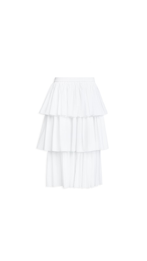 ALA&Iuml;A OPENWORK COTTON RUFFLE SKIRT WHITE