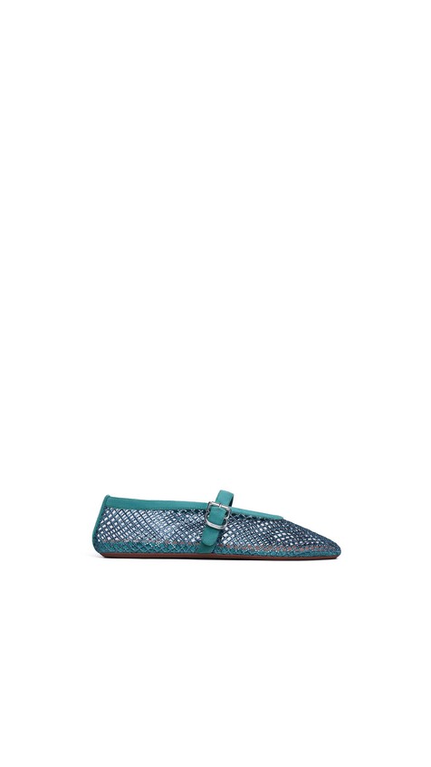 ALA&Iuml;A BALLET FLATS IN STRASS FISHNET GREEN GREY