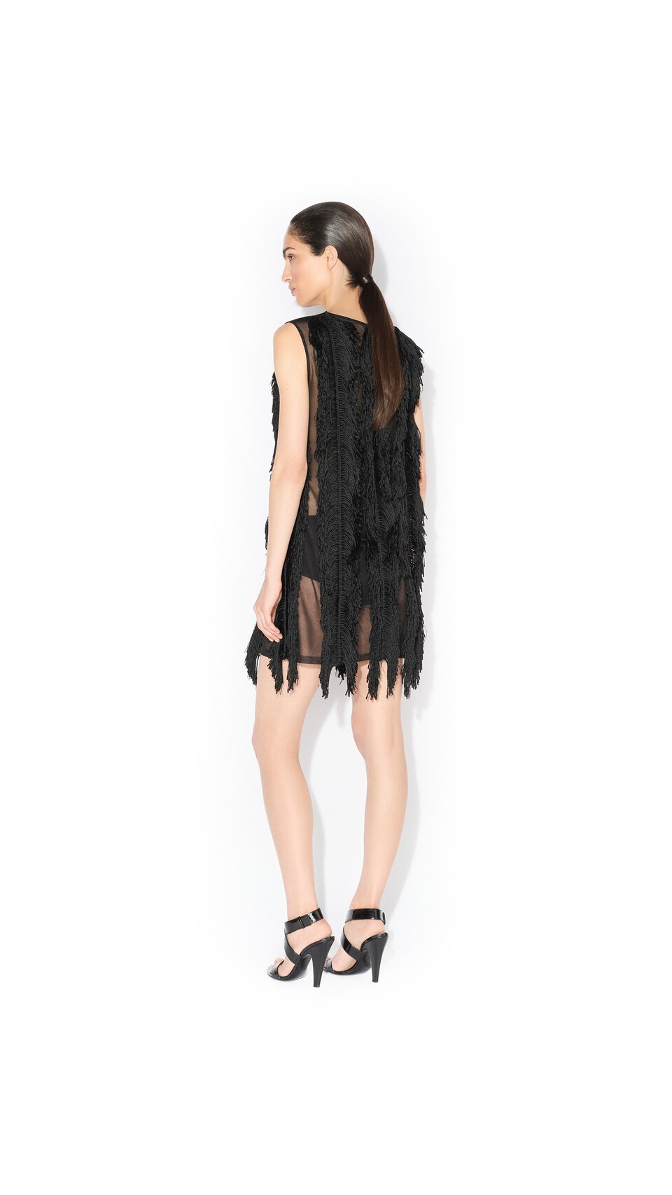 ALA&Iuml;A SILK KNIT FRINGED DRESS BLACK - View 3