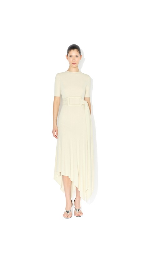ALA&Iuml;A BELTED JERSEY DRESS CREAMY WHITE - View 2